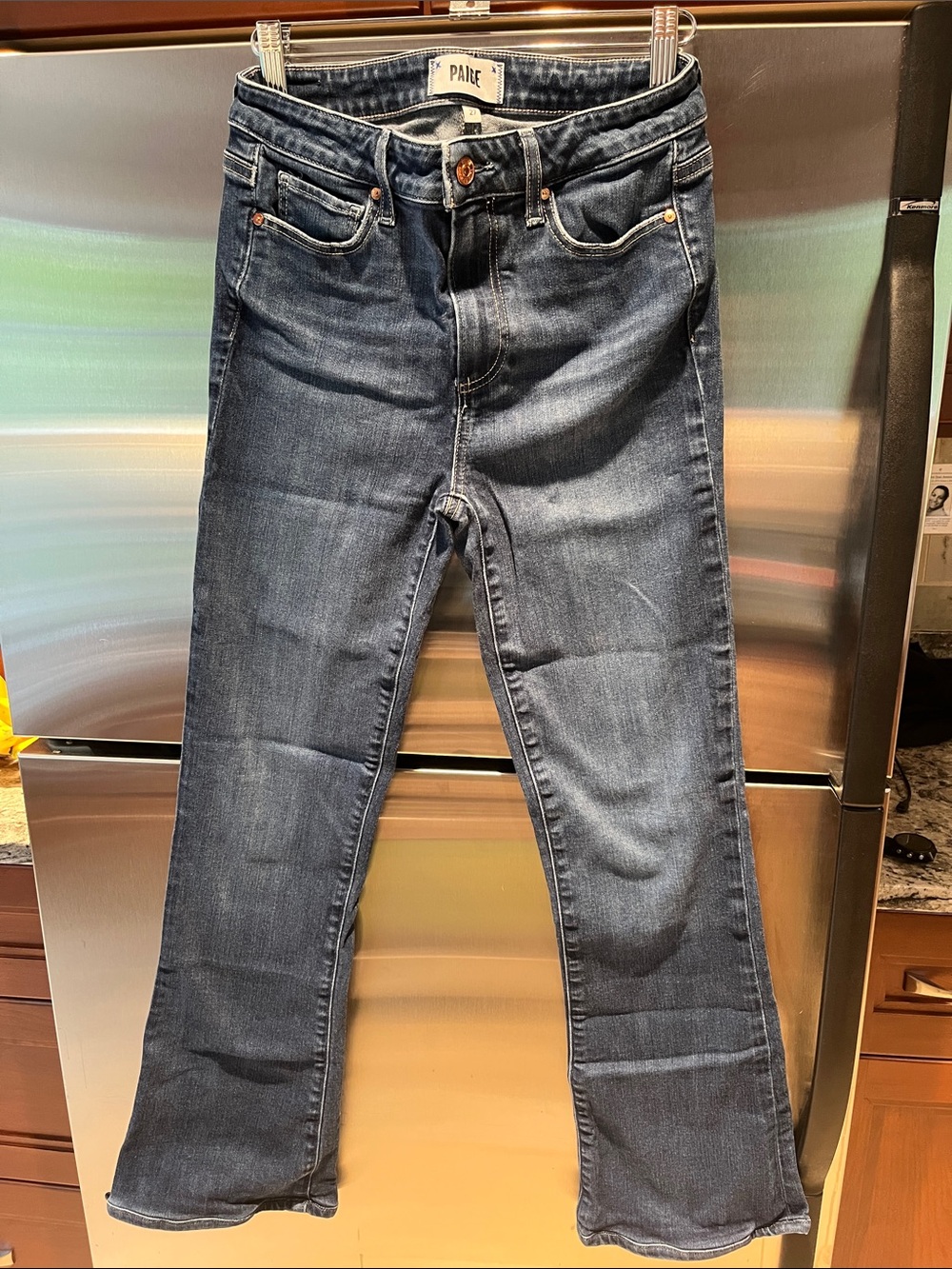 PAIGE Medium-Dark Blue High Waist Flare Jeans